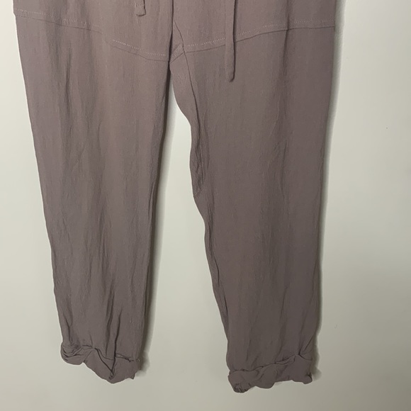 MOD REF | Light Brown Drawstring Waist Button Front Cotton Linen Wide Leg Pants - Picture 4 of 13